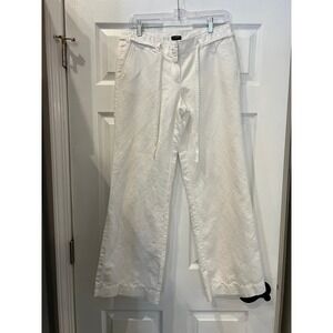 J.Crew City Fit Wide Leg Pants Linen Cotton White Drawstring Sz 6 Preppy Coastal